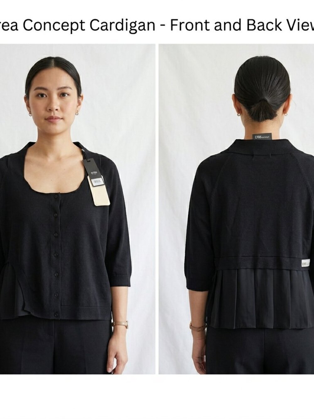 NWT Crea Concept Black Asymmetrical Draped Cardigan Knit Jacket Size 46